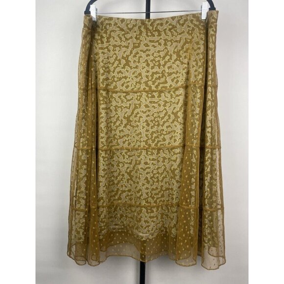 Logo Lori Goldstein Gold Polka‎ Dot Mesh Overlay Knit Midi Skirt Size XL - Picture 4 of 6